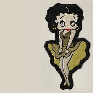 Betty Boop embroidered patch wearing 2-toned olive green halter dress and shoes